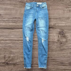 I&M Kylie High Rise Distressed Skinny Jeans Light Wash Ankle Zip Size 3